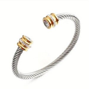 Classic Stainless Steel Twisted Cable Style Cuff Bracelet
